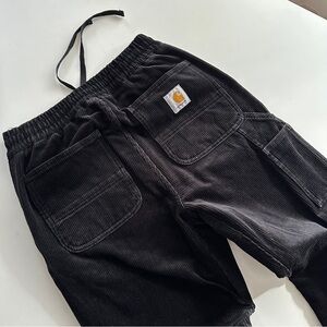 Carhartt WIP Flint Pants in Black Corduroy Elastic Waist